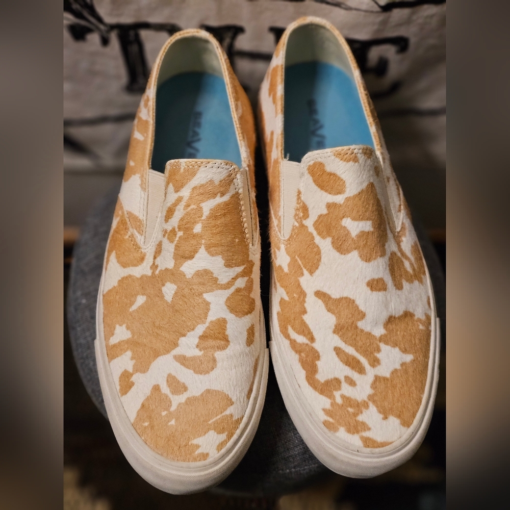 SeaVees Tan and White Baja Platform Mulholland Cowhide Slip-On Sneakers 10
